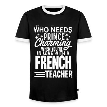 French Teacher In Love With French Teacher - Men's Ringer Shirt - black/white - Front - AI Model Female 172 light (172cm) & AI Model Male 178 light (178cm)