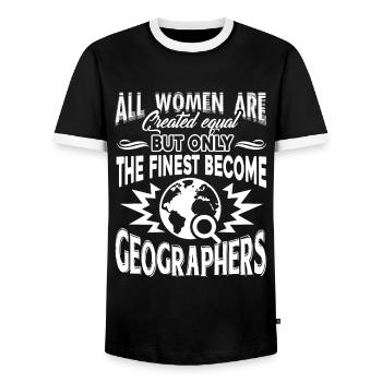 Geographer The Finest Become Geographers - Men's Ringer Shirt - black/white - Front - AI Model Female 172 light (172cm) & AI Model Male 178 light (178cm)