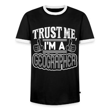 Geographer Trust Me I'm A Geographer - Men's Ringer Shirt - black/white - Front - AI Model Female 172 light (172cm) & AI Model Male 178 light (178cm)