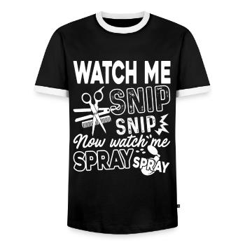 Hair Stylist Watch Hair Stylist Snip - Men's Ringer Shirt - black/white - Front - AI Model Female 172 light (172cm) & AI Model Male 178 light (178cm)