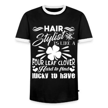 Hair Stylist Proud Hair Stylist - Men's Ringer Shirt - black/white - Front - AI Model Female 172 light (172cm) & AI Model Male 178 light (178cm)