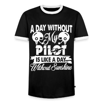 Pilot A Day Without My Pilot - Men's Ringer Shirt - black/white - Front - AI Model Female 172 light (172cm) & AI Model Male 178 light (178cm)