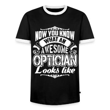 Optician Awesome Optician Looks Like - Men's Ringer Shirt - black/white - Front - AI Model Female 172 light (172cm) & AI Model Male 178 light (178cm)