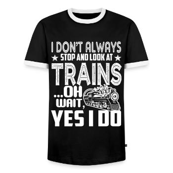 Model Railroad Funny Model Railroad - Men's Ringer Shirt - black/white - Front - AI Model Female 172 light (172cm) & AI Model Male 178 light (178cm)