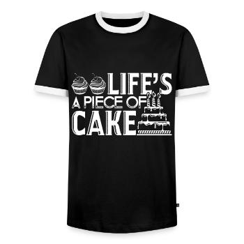 Baker Baker Life's A Piece Of Cake - Men's Ringer Shirt - black/white - Front - AI Model Female 172 light (172cm) & AI Model Male 178 light (178cm)
