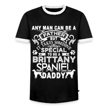Proud Brittany Spaniel Daddy - Men's Ringer Shirt - black/white - Front - AI Model Female 172 light (172cm) & AI Model Male 178 light (178cm)