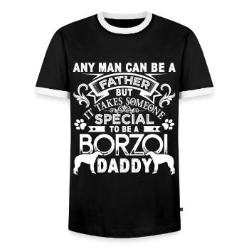 Proud Borzoi Daddy - Men's Ringer Shirt - black/white - Front - AI Model Female 172 light (172cm) & AI Model Male 178 light (178cm)