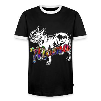 French Bulldog French Bulldog Mama - Men's Ringer Shirt - black/white - Front - AI Model Female 172 light (172cm) & AI Model Male 178 light (178cm)
