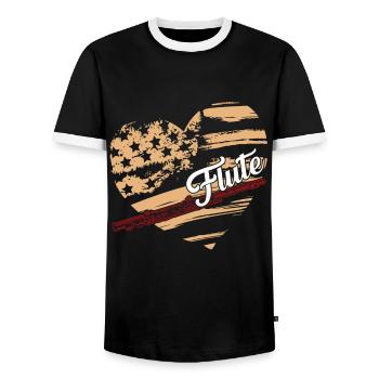 Flute Flute Flag - Men's Ringer Shirt - black/white - Front - AI Model Female 172 light (172cm) & AI Model Male 178 light (178cm)
