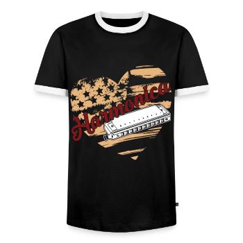 Harmonica Harmonica Flag - Men's Ringer Shirt - black/white - Front - AI Model Female 172 light (172cm) & AI Model Male 178 light (178cm)
