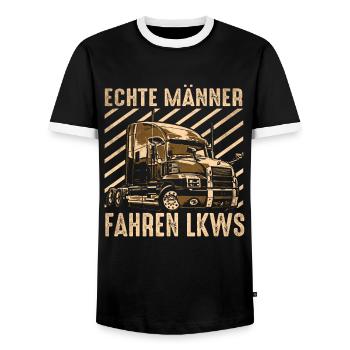 Real men driving trucks - Men's Ringer Shirt - black/white - Front - AI Model Female 172 light (172cm) & AI Model Male 178 light (178cm)