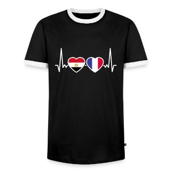 Ägypten Frankreich Herzschlag Flagge Ägypter - Männer Kontrast-T-Shirt - Schwarz/Weiß - Vorne - AI Model Female 172 light (172cm) & AI Model Male 178 light (178cm)