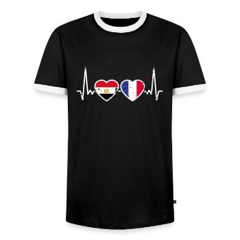 Ägypten Frankreich Herzschlag Flagge Ägypter - Männer Kontrast-T-Shirt - Schwarz/Weiß - Vorne - AI Model Female 172 light (172cm) & AI Model Male 178 light (178cm)