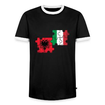 Albania Italy Flag Italian Albanians - Men's Ringer Shirt - black/white - Front - AI Model Female 172 light (172cm) & AI Model Male 178 light (178cm)