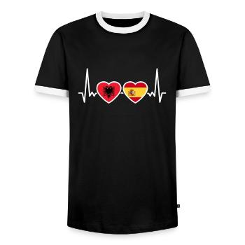 Albanien Spanien Herzschlag Flagge Albaner - Männer Kontrast-T-Shirt - Schwarz/Weiß - Vorne - AI Model Female 172 light (172cm) & AI Model Male 178 light (178cm)