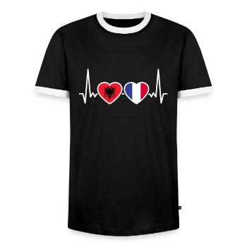 Albanien Frankreich Herzschlag Flagge Albaner - Männer Kontrast-T-Shirt - Schwarz/Weiß - Vorne - AI Model Female 172 light (172cm) & AI Model Male 178 light (178cm)