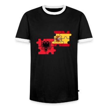 Albania Spain Flag Spanish Albanians - Men's Ringer Shirt - black/white - Front - AI Model Female 172 light (172cm) & AI Model Male 178 light (178cm)