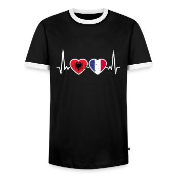 Albanien Frankreich Herzschlag Flagge Albaner - Männer Kontrast-T-Shirt - Schwarz/Weiß - Vorne - AI Model Female 172 light (172cm) & AI Model Male 178 light (178cm)