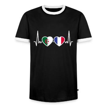 Albanien Frankreich Herzschlag Flagge Albaner - Männer Kontrast-T-Shirt - Schwarz/Weiß - Vorne - AI Model Female 172 light (172cm) & AI Model Male 178 light (178cm)
