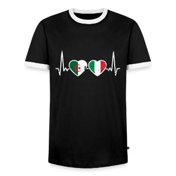Algeria Italy Heartbeat Flag Algerians - Men's Ringer Shirt - black/white - Front - AI Model Female 172 light (172cm) & AI Model Male 178 light (178cm)