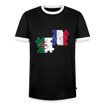 Albanien Frankreich Herzschlag Flagge Albaner - Männer Kontrast-T-Shirt - Schwarz/Weiß - Vorne - AI Model Female 172 light (172cm) & AI Model Male 178 light (178cm)