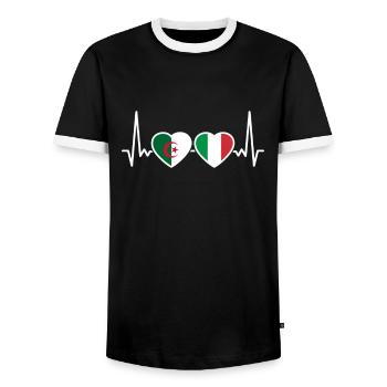 Algeria Italy Heartbeat Flag Algerians - Men's Ringer Shirt - black/white - Front - AI Model Female 172 light (172cm) & AI Model Male 178 light (178cm)