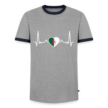 Algeria Heartbeat Algerian flag Algerians - Men's Ringer Shirt - grey/navy  - Front - AI Model Female 172 light (172cm) & AI Model Male 178 light (178cm)