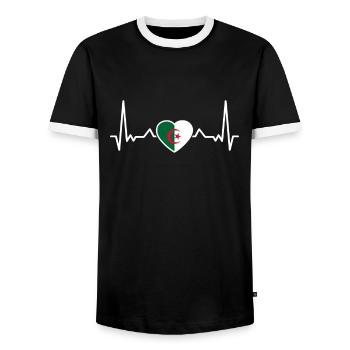Algérie Heartbeat Drapeau algérien Algériens - T-shirt contrasté Homme - noir/blanc - Devant - AI Model Female 172 light (172cm) & AI Model Male 178 light (178cm)