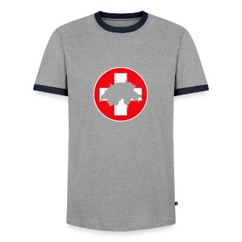 Schweiz Karte Schweizerische Flagge Schweizer - Männer Kontrast-T-Shirt - Grau/Navy  - Vorne - AI Model Female 172 light (172cm) & AI Model Male 178 light (178cm)