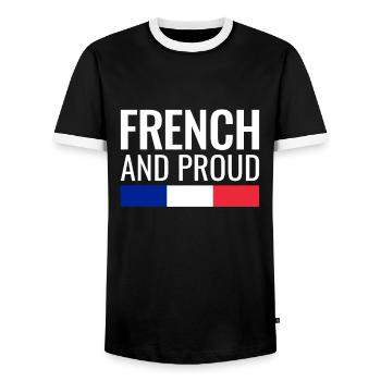 Français et fière France Drapeau français - T-shirt contrasté Homme - noir/blanc - Devant - AI Model Female 172 light (172cm) & AI Model Male 178 light (178cm)