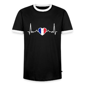 France Heartbeat Drapeau français - T-shirt contrasté Homme - noir/blanc - Devant - AI Model Female 172 light (172cm) & AI Model Male 178 light (178cm)