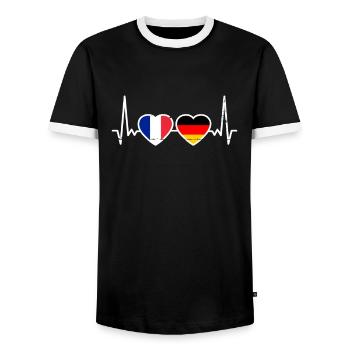 France Allemagne Heartbeat Flag Français - T-shirt contrasté Homme - noir/blanc - Devant - AI Model Female 172 light (172cm) & AI Model Male 178 light (178cm)