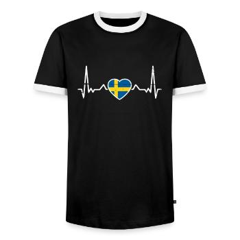 Suède Heartbeat Drapeau suédois Suède - T-shirt contrasté Homme - noir/blanc - Devant - AI Model Female 172 light (172cm) & AI Model Male 178 light (178cm)