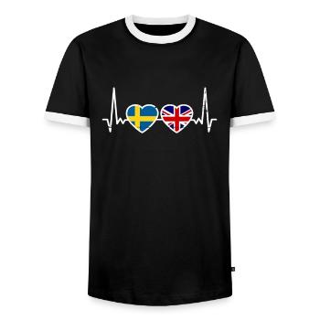 Schweden UK Herzschlag Flagge Britisch Schwedisch - Männer Kontrast-T-Shirt - Schwarz/Weiß - Vorne - AI Model Female 172 light (172cm) & AI Model Male 178 light (178cm)