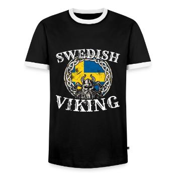Swedish Viking Schweden Schwedisch Flagge Wikinger - Männer Kontrast-T-Shirt - Schwarz/Weiß - Vorne - AI Model Female 172 light (172cm) & AI Model Male 178 light (178cm)