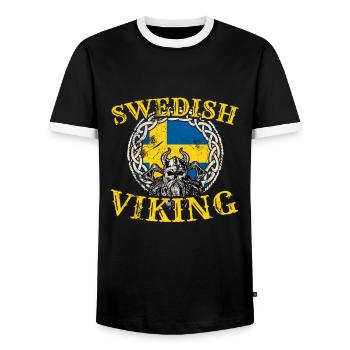 Swedish Viking Schweden Flagge Wikinger Schwede - Männer Kontrast-T-Shirt - Schwarz/Weiß - Vorne - AI Model Female 172 light (172cm) & AI Model Male 178 light (178cm)