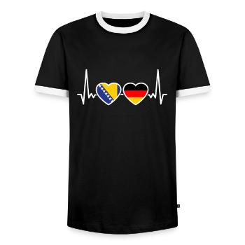 Bosnien Deutschland Herzschlag Flagge Bosnier - Männer Kontrast-T-Shirt - Schwarz/Weiß - Vorne - AI Model Female 172 light (172cm) & AI Model Male 178 light (178cm)