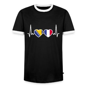 Bosnie France Heartbeat Flag Bosniaques - T-shirt contrasté Homme - noir/blanc - Devant - AI Model Female 172 light (172cm) & AI Model Male 178 light (178cm)