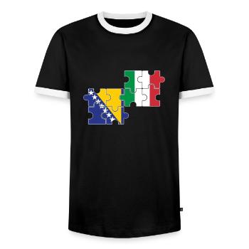 Bosnie Italie Drapeau Bosniaques d’Italie - T-shirt contrasté Homme - noir/blanc - Devant - AI Model Female 172 light (172cm) & AI Model Male 178 light (178cm)