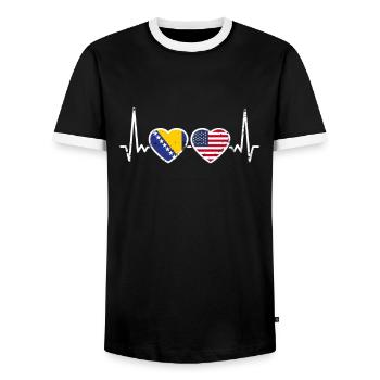 Bosnien USA Vintage Herzschlag Flagge Bosnisch - Männer Kontrast-T-Shirt - Schwarz/Weiß - Vorne - AI Model Female 172 light (172cm) & AI Model Male 178 light (178cm)