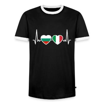 Bulgarie Italie drapeau de battement de cœur Bulgarie - T-shirt contrasté Homme - noir/blanc - Devant - AI Model Female 172 light (172cm) & AI Model Male 178 light (178cm)