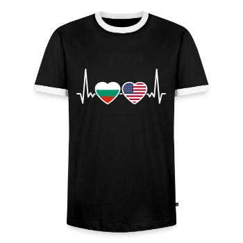 Bulgaria USA Heartbeat Flag American Bulgarian - Men's Ringer Shirt - black/white - Front - AI Model Female 172 light (172cm) & AI Model Male 178 light (178cm)