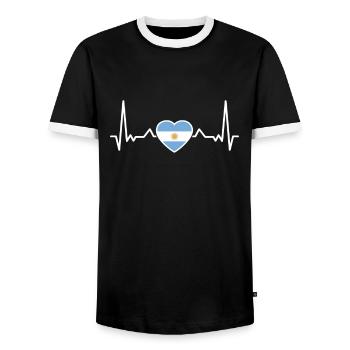 Argentine Heartbeat Flag Argentine - T-shirt contrasté Homme - noir/blanc - Devant - AI Model Female 172 light (172cm) & AI Model Male 178 light (178cm)