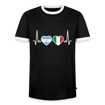 Argentine Italie Heartbeat Flag Argentine - T-shirt contrasté Homme - noir/blanc - Devant - AI Model Female 172 light (172cm) & AI Model Male 178 light (178cm)