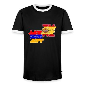 Armenien Spanien Flagge Armenier - Männer Kontrast-T-Shirt - Schwarz/Weiß - Vorne - AI Model Female 172 light (172cm) & AI Model Male 178 light (178cm)