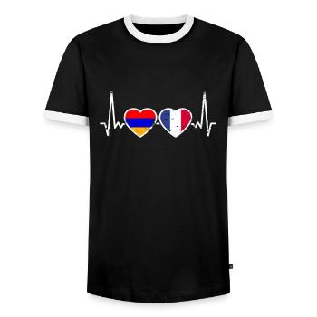 Armenia France Vintage Heartbeat Flag - Men's Ringer Shirt - black/white - Front - AI Model Female 172 light (172cm) & AI Model Male 178 light (178cm)