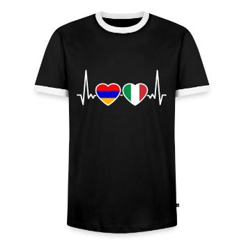 Armenia Italy Heartbeat Flag Armenians - Men's Ringer Shirt - black/white - Front - AI Model Female 172 light (172cm) & AI Model Male 178 light (178cm)