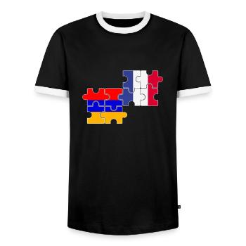 Armenia France Flag Armenians - Men's Ringer Shirt - black/white - Front - AI Model Female 172 light (172cm) & AI Model Male 178 light (178cm)