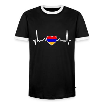 Arménie Heartbeat Drapeau arménien Arméniens - T-shirt contrasté Homme - noir/blanc - Devant - AI Model Female 172 light (172cm) & AI Model Male 178 light (178cm)