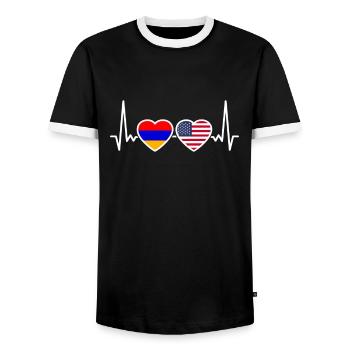 Armenien USA Herzschlag Flagge Armenisch - Männer Kontrast-T-Shirt - Schwarz/Weiß - Vorne - AI Model Female 172 light (172cm) & AI Model Male 178 light (178cm)